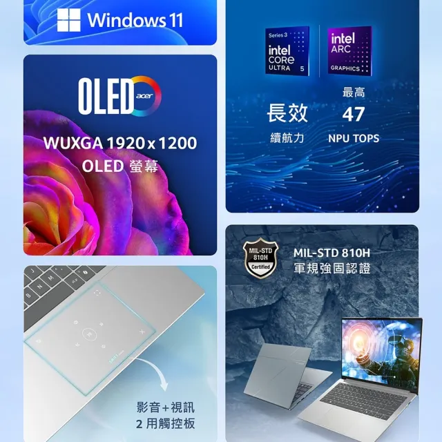 【Acer】微軟M365組★14吋 OLED輕薄 AI筆電-銀(Swift Go/SFG14-I71-51B4/Ultra 5-338H/32G/512G/W11)