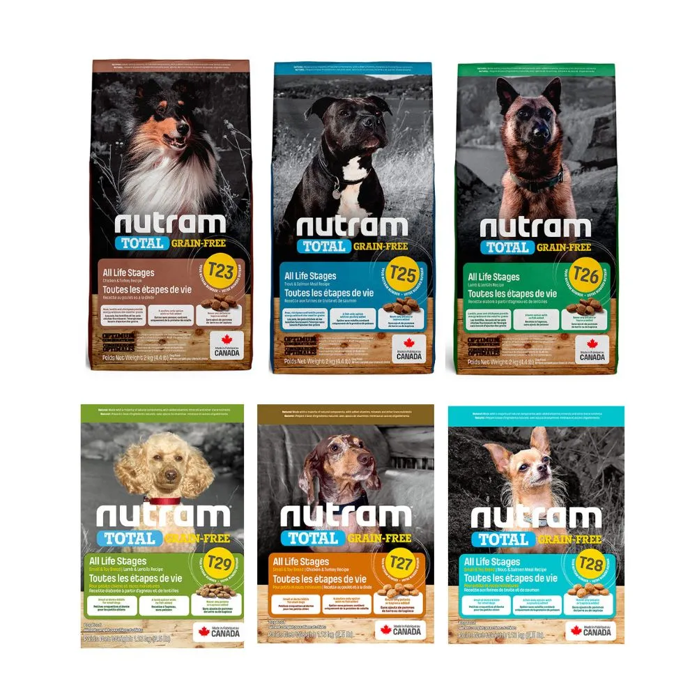 【Nutram 紐頓】2包組-T23/T25/T26/T27/T28/T29無穀全能系列狗飼料 2kg/4.4lb(火雞/鮭魚/羊肉/小顆粒