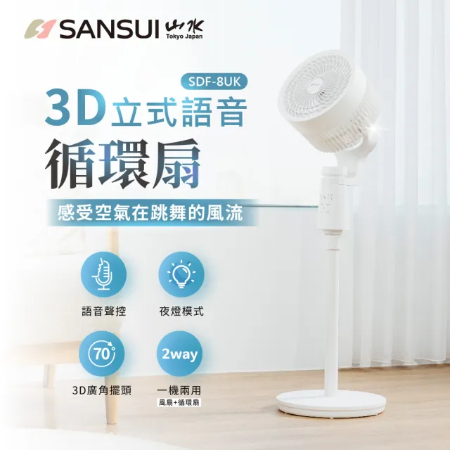 【SANSUI 山水】智能聲控立式循環扇 SDF-8UK 語音風扇 循環扇 渦輪扇 立扇 ai扇 送禮 風大 靜音 購物節