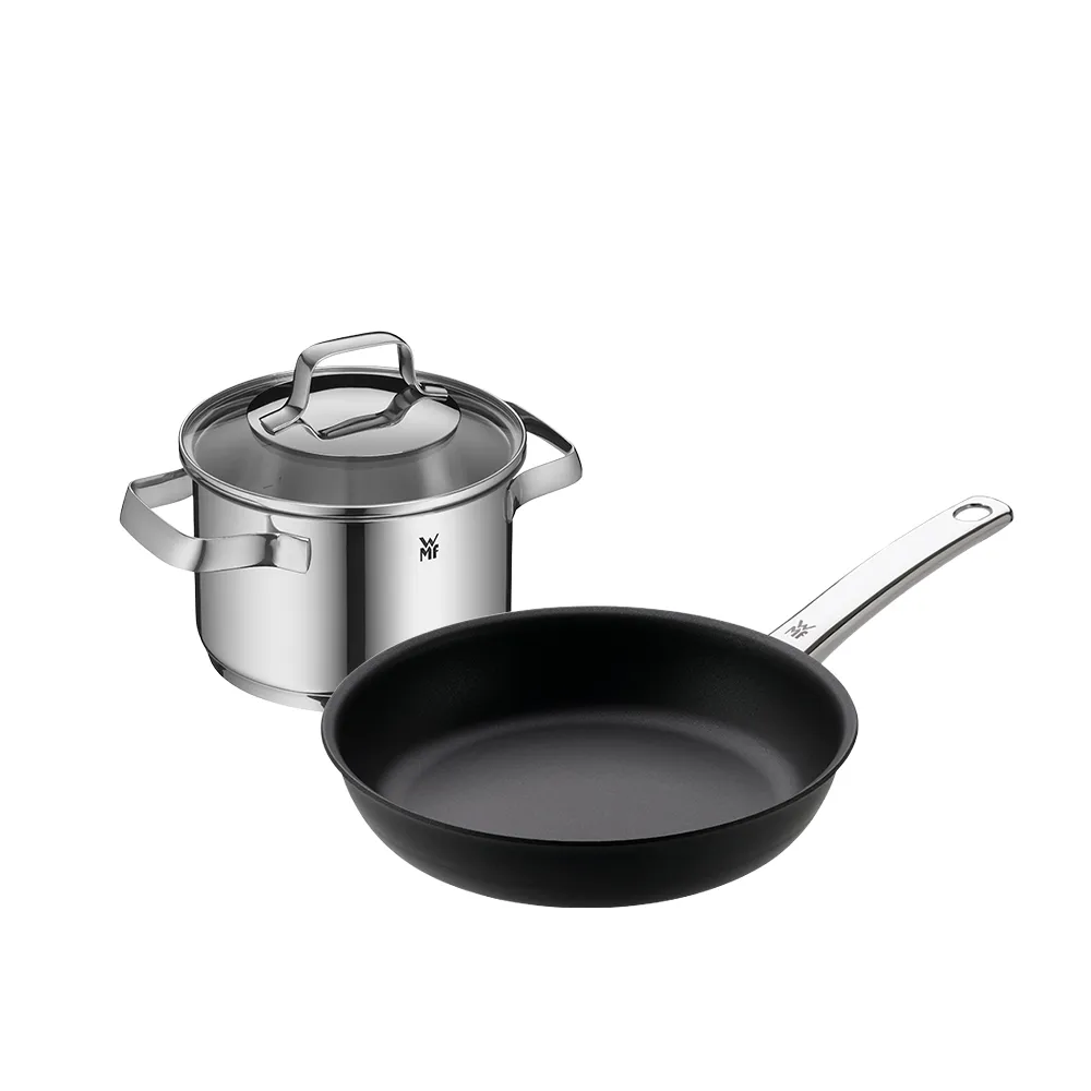 【WMF】Steak Profi 牛排專用陶瓷不沾平底鍋 24cm+Belmonte 高身湯鍋 16cm 1.9L