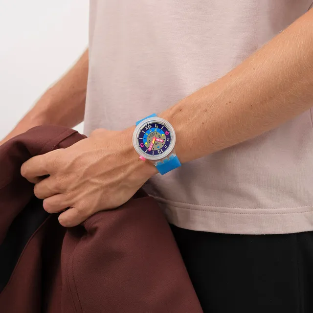 【SWATCH】NEON HIELO 大錶面手錶 男錶/女錶/瑞士製造 SB01K400(47mm)