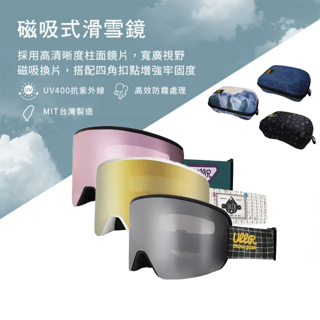 【ULLR】柱面滑雪風鏡組 高對比鏡片 磁吸快拆 防霧鏡片 含夜間鏡片 附雪鏡盒 台灣製造 UG-116