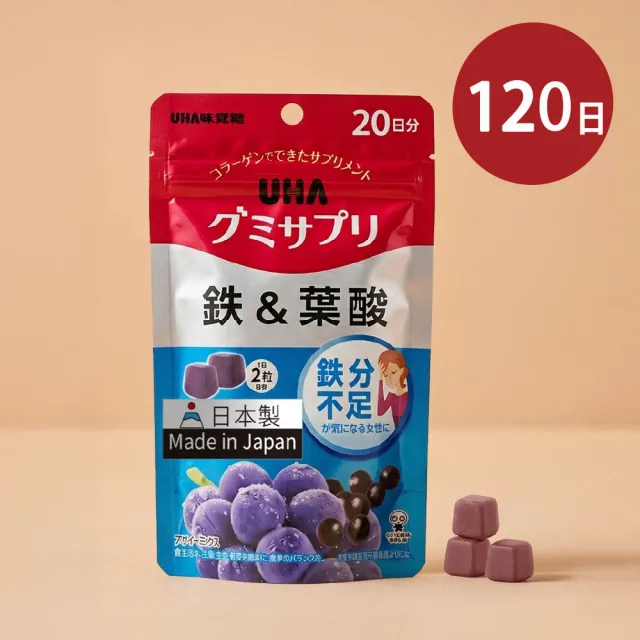 【UHA 味覺糖】鐵及葉酸 軟糖120日(共6包)｜日本原裝進口、網路熱搜機能軟糖、女性保健