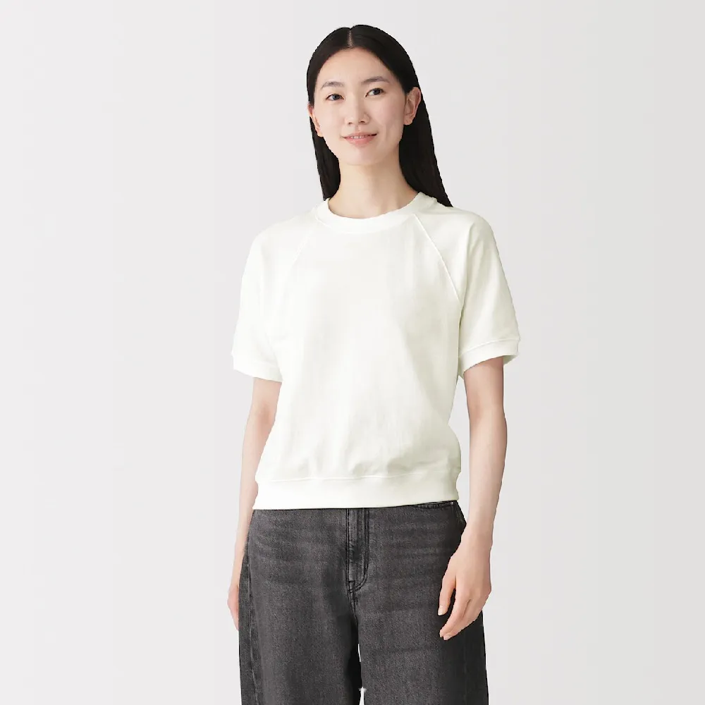 【MUJI 無印良品】女輕量裏毛圓領短袖T恤(柔白/灰色/黑色/深藍)
