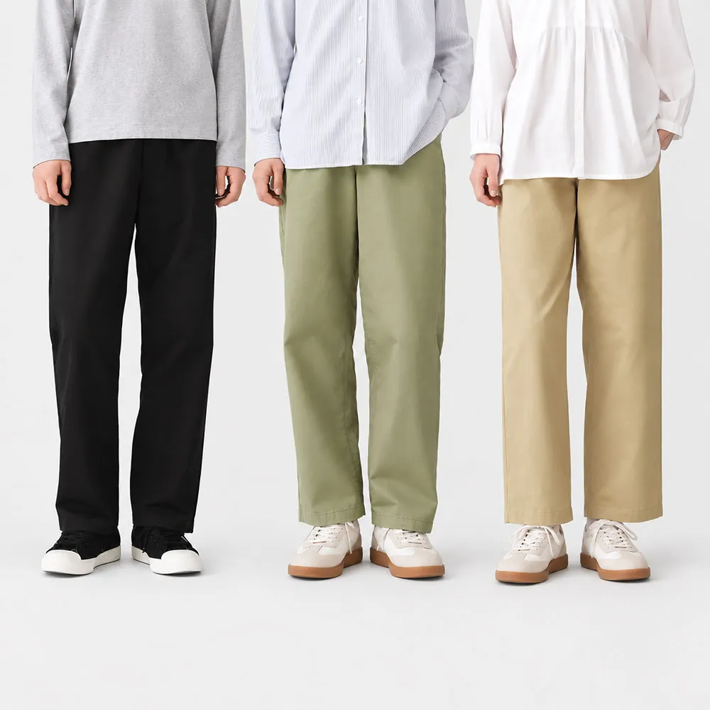 【MUJI 無印良品】女水洗棉舒適錐形褲(黑色/米色/煙燻粉/卡其綠)