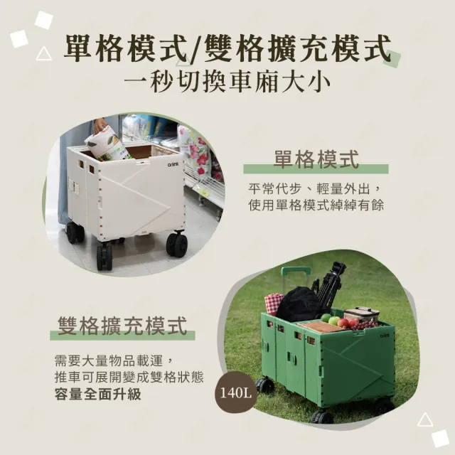 【Arlink】TL142 中輪定向雙格擴充式 摺疊收納推車 140L(露營車/收納架附輪/摺疊手拉車/拉車/購物車折疊)
