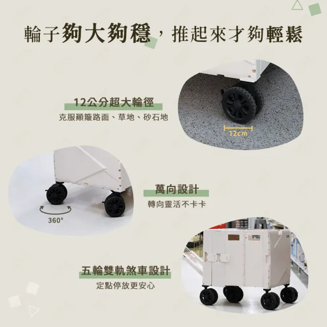 【Arlink】TL142 中輪定向雙格擴充式 摺疊收納推車 140L(露營車/收納架附輪/摺疊手拉車/拉車/購物車折疊)