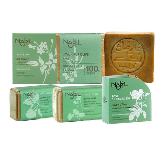 【NAJEL】阿勒坡手工古皂香皂多件組(月桂油12%原味玫瑰橙花茉莉橙花木質)