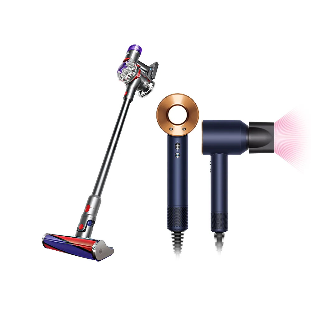 【dyson 戴森】V8 SV25 新一代無線吸塵器 + HD08 吹風機 溫控 負離子(普魯士藍色)(超值組)