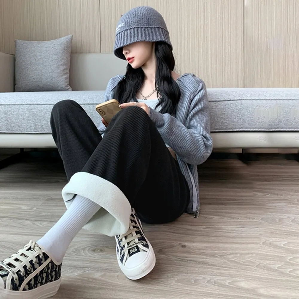 【Uicy】韓版內刷毛加厚運動寬鬆高腰寬褲 寬褲 褲子 女裝 P302