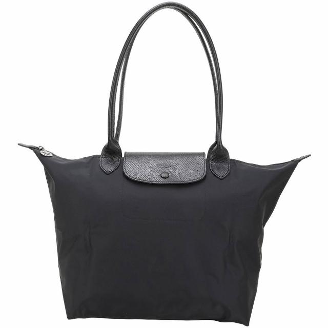【LONGCHAMP】Le pliage One 大型 長提把肩背摺疊純色水餃包(L/黑色 手提 肩背 尼龍 法國精品)