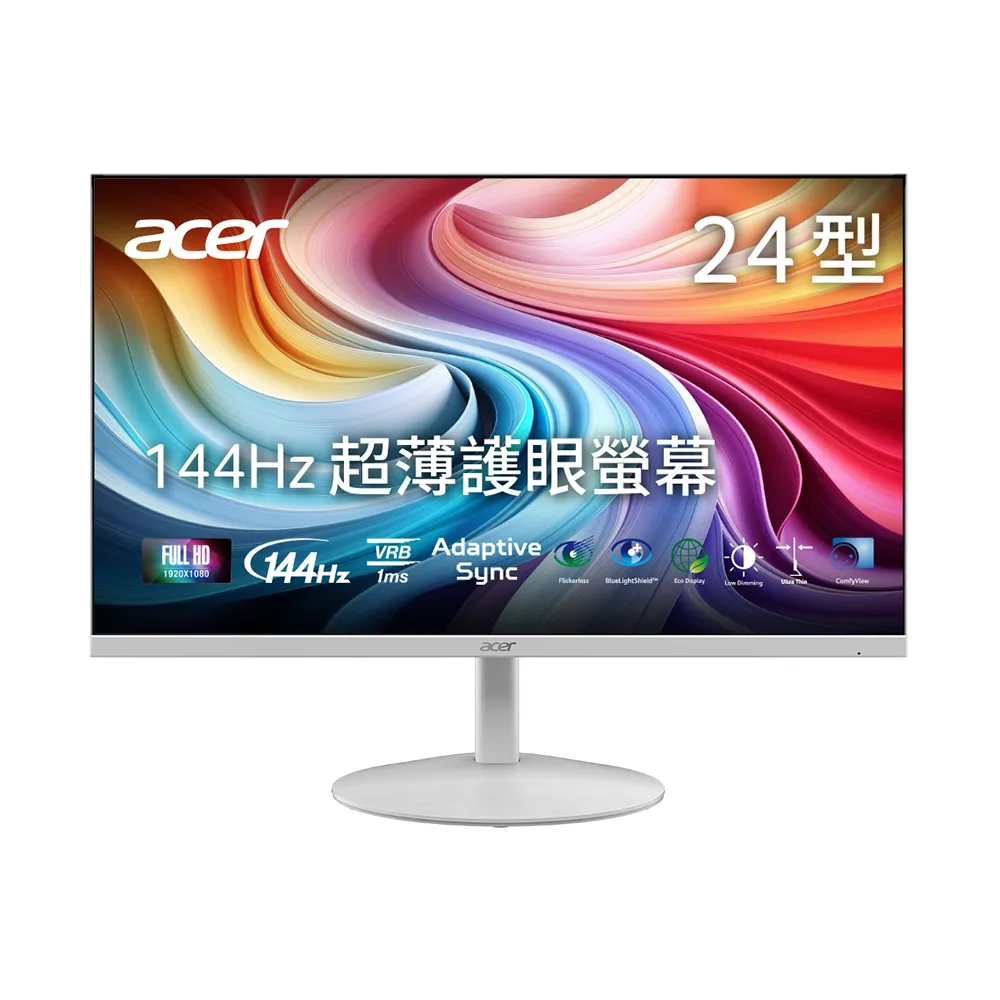 【Acer 宏碁】SA243Y P1w 24型 IPS FHD 16:9 144Hz超薄護眼電腦螢幕-白(23.8吋/內建喇叭/AdaptiveS/1ms)