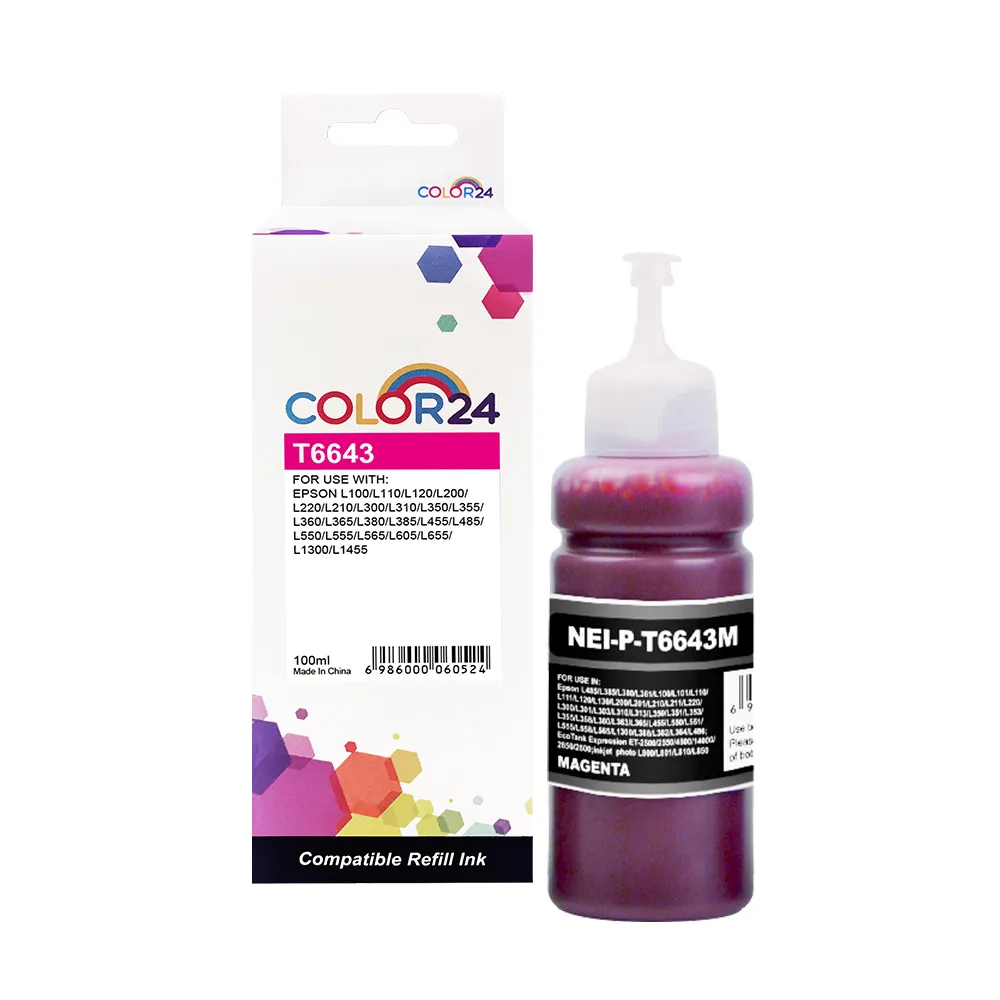 【COLOR24】for EPSON 紅色 增量版 T664300/100ml 相容連供墨水(適用 L100/L110/L120/L200/L220/L210/L300)