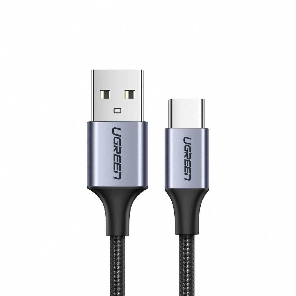 【綠聯】USB-A to Type-C 快充傳輸線 Aluminum BRAID版 2M 黑色(A-C快充線/編織線/UGREEN)
