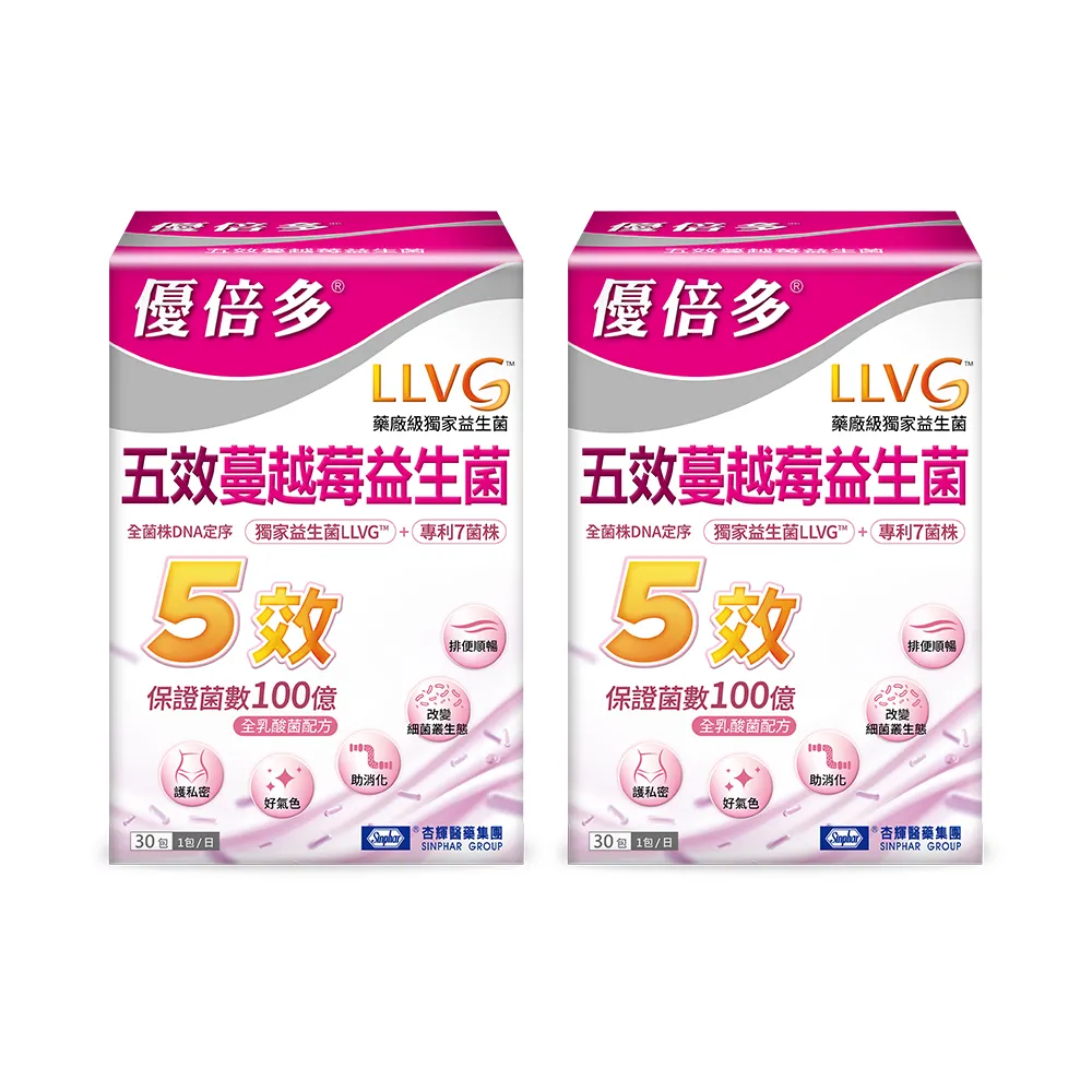 【YouBest 優倍多】五效蔓越莓益生菌2入(共60包)-順暢益生菌 杏輝獨家菌株LLVG  保證菌數100億