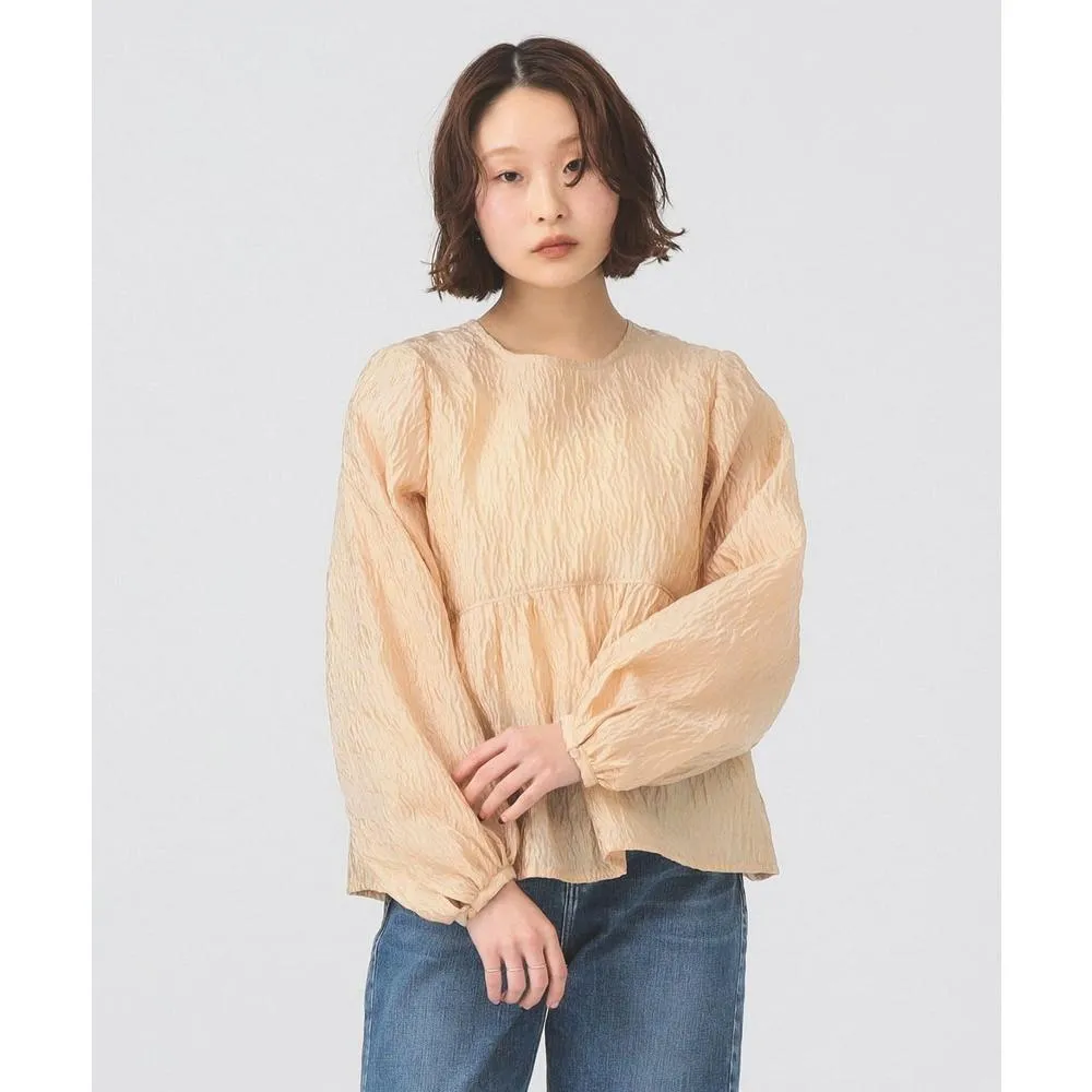 【BEAMS】官方旗艦館 Ray BEAMS / 女裝 緹花 抓皺 拼接 圓領 上衣