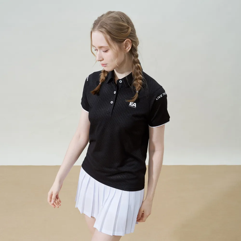 【ELLE ACTIVE】女款 休閒剪接短袖POLO衫-黑色(EA25S2W1104-99)