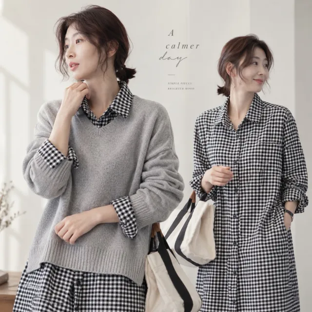 【Amore】韓系經典直格紋棉麻長袖長版襯衫(長版單穿或當外套都好看)