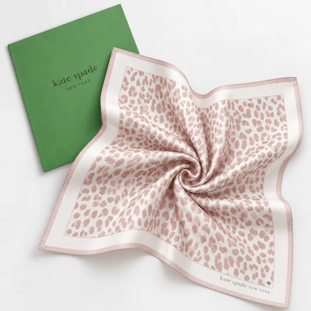 【KATE SPADE】日本製 經典豹紋印花純棉手帕領巾.髮帶 (粉色 48×48cm 附原廠品牌紙袋)
