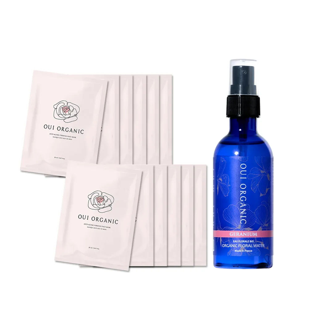 【WeOrganic 唯有機】純露精華水膜組(玫瑰天竺葵花水100ml+玫瑰精萃煥顏保濕面膜*12片)