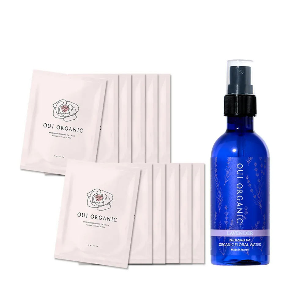 【WeOrganic 唯有機】純露精華水膜組(薰衣草純露花水100ml+玫瑰精萃煥顏保濕面膜*12片)