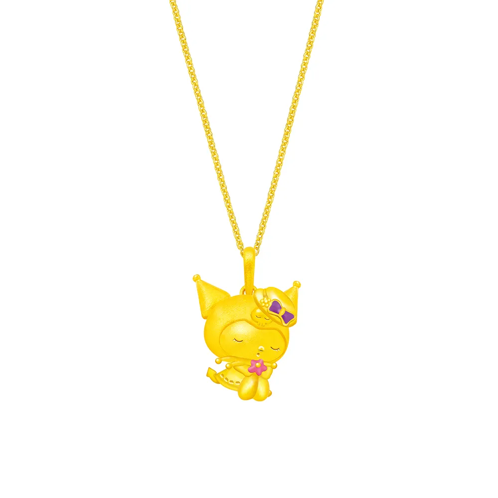 【Just Gold 鎮金店】三麗鷗 酷洛米 Kuromi 復古野餐趣-花朵 黃金吊墜(不含鍊)