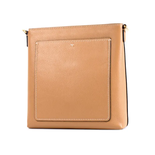 【TORY BURCH】THEA 荔枝紋雙背帶拉鍊斜背包-提拉米蘇棕