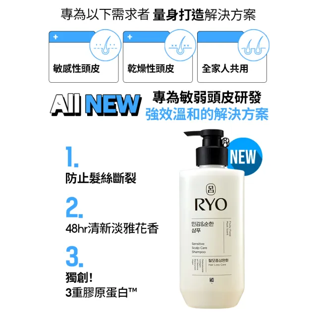 【RYO 呂】官方直營 全方位頭皮養護洗髮精 480ml x3入(染燙受損/控油去屑/豐盈蓬鬆/敏感護理)