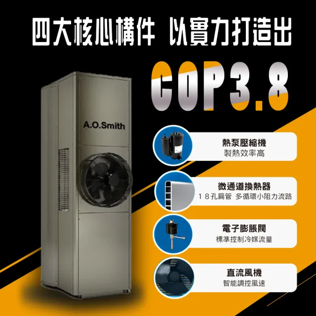 【A.O.Smith】AO史密斯 美國百年品牌CAHP-1.5DT-80超節能熱泵熱水器300L-80加侖(一體式 室內室外皆可安裝)