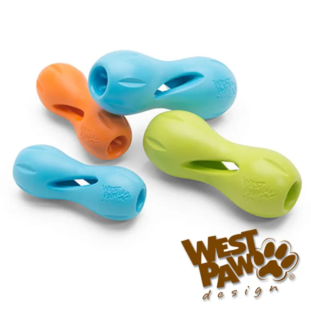 【West Paw】Qwizl耐咬漏食啞鈴5.5英吋-S(中小型犬/狗玩具/耐咬/益智/漏食/慢食/浮水/寵物玩具)