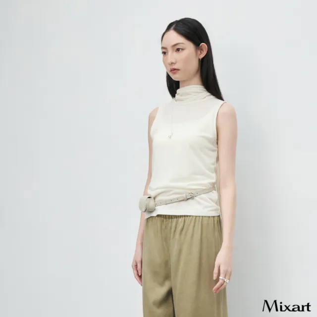【Mixart】無袖 垂墜 智性暖秋 垂墜領後綁帶無袖上衣