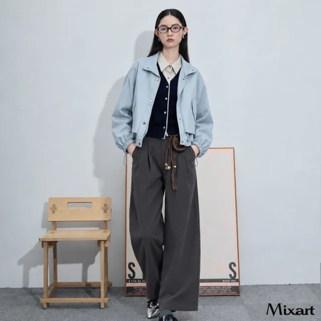 【Mixart】寬褲 長褲 知性立體打褶高腰寬版長褲(共三色)