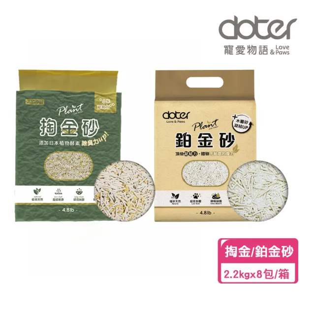 【doter 寵愛物語】plant 輕植系掏金砂/鉑金砂2.2kg（8包/箱）(貓砂/豆腐砂/強力除臭)