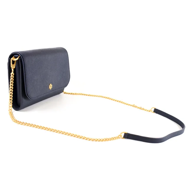【TORY BURCH】防刮十字紋翻蓋鍊帶斜背WOC包-海軍藍