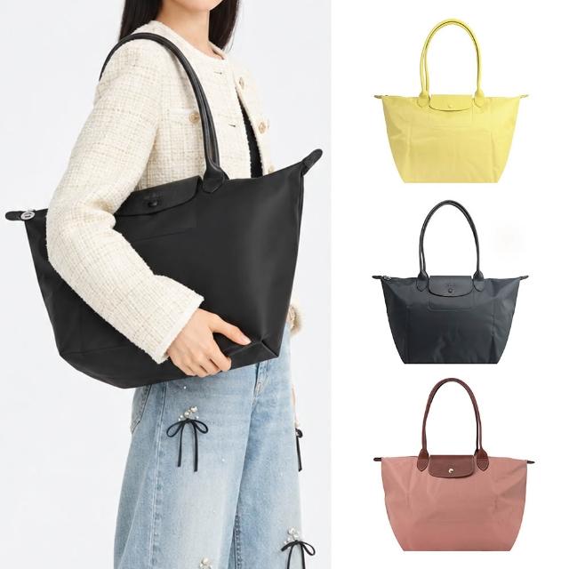 【LONGCHAMP】經典原創/刺繡長把再生尼龍摺疊肩背水餃包(大/多色選)
