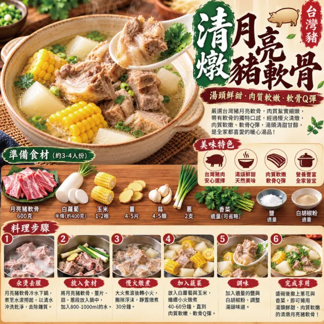 【約克街肉鋪】台灣月亮豬軟骨6包(500g±10%/包)