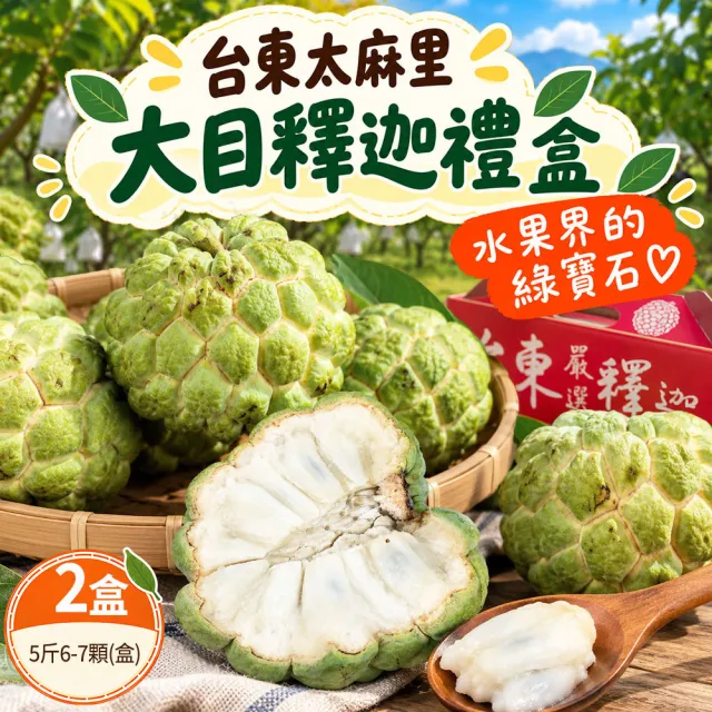 【初品果】台東太麻里大目釋迦禮盒含箱5斤6-7顆x2盒(送禮/禮盒/水果禮盒)