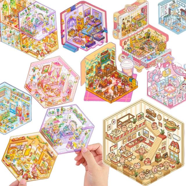 【安朵童舖】現貨兒童創意3D立體造景貼紙DIY裝飾場景貼可愛男女童微縮場景美術拼貼手帳