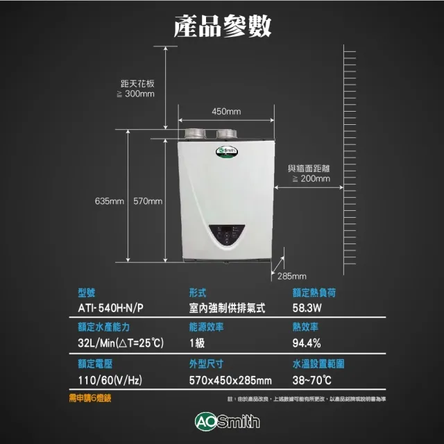 【A.O.Smith】AO史密斯 32L智慧變頻恆溫強排瓦斯熱水器 ATI-540H NG1/FF式 (僅適用天然氣)