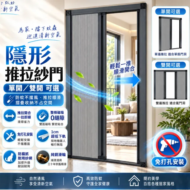 【歐德沐】隱形推拉防蚊門 客製尺寸 2㎡內 防蚊不擋風 免打孔安裝 紗門 折疊紗門 門簾 紗窗 預購15天