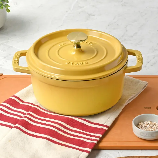 【STAUB】圓形琺瑯鑄鐵鍋18cm＋方形陶缽烤盤4+1件組(德國雙人牌集團官方直營)