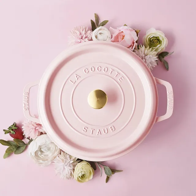 【STAUB】粉紅奶酪琺瑯鑄鐵鍋雙鍋組-圓鍋24cm+Margaret瑪格麗特和食鍋16cm(德國雙人牌集團官方直)