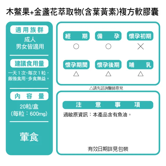 【諾得】木鱉果+金盞花萃取物含葉黃素複方軟膠囊EXP 20粒x6盒(共120粒.酯化型.蝦紅素.魚油.雙11)