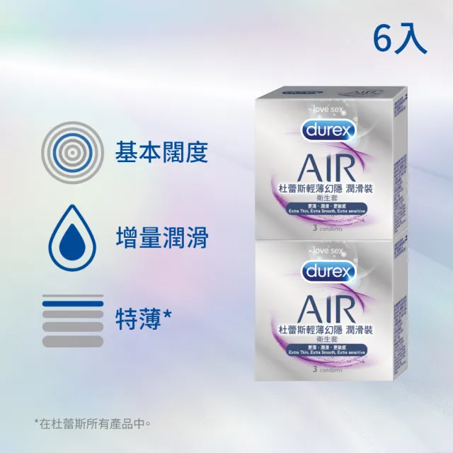 【Durex 杜蕾斯】AIR輕薄幻隱潤滑裝衛生套2盒(共6入 保險套/衛生套/安全套/避孕套/避孕)