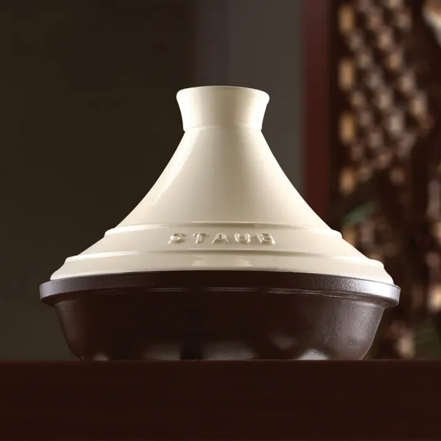 【STAUB】琺瑯鑄鐵塔吉鍋28cm-奶油白(德國雙人牌集團官方直營)