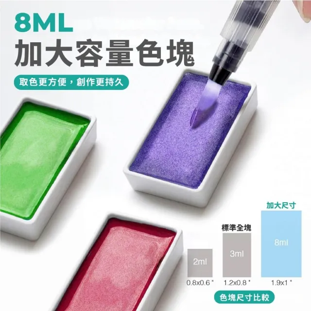 【COLOUR BLOCK】10色塊狀水彩木盒繪畫套組 金屬色 含水筆 畫本(固體水彩 寫生 畫畫禮物 美術用品)
