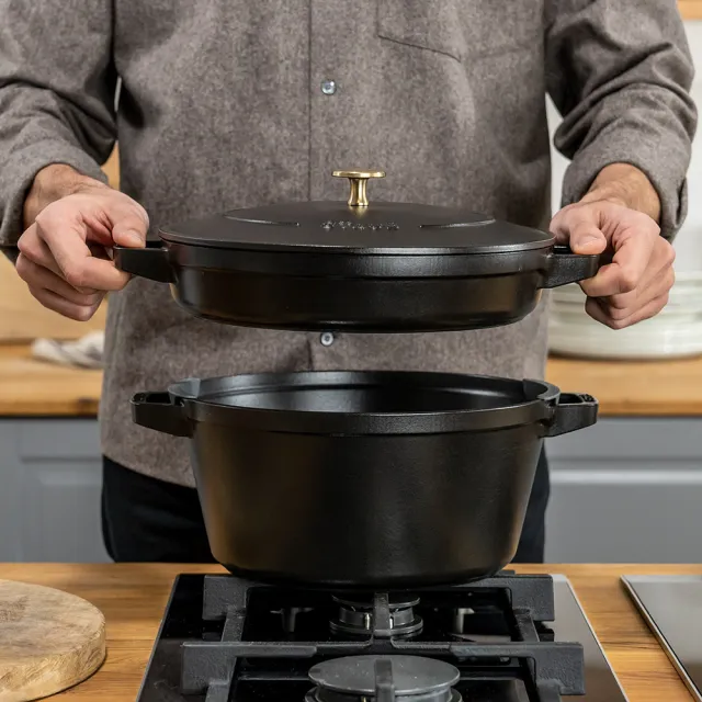 【STAUB】琺瑯鑄鐵疊疊鍋二件組24cm贈配件2件組(德國雙人牌集團官方直營)