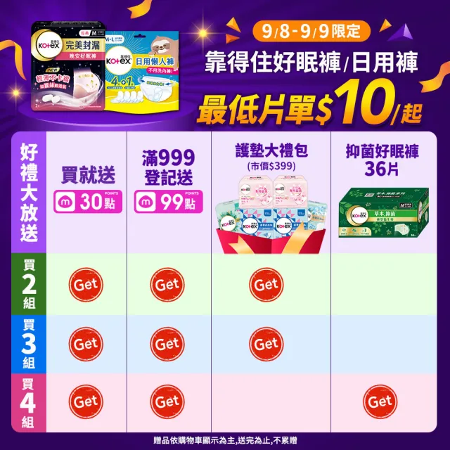 【Kotex 靠得住】晚安好眠褲/日用懶人褲12-18包(箱購/一般/抑菌/無痕絲綿/晚安褲/褲型衛生棉)
