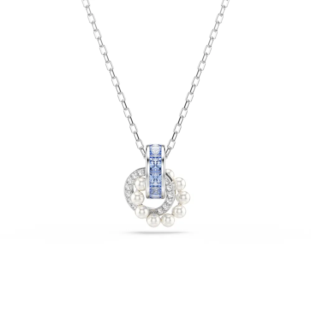【SWAROVSKI 施華洛世奇】官方直營 Connexus 鏈墜 水晶珍珠 藍色 鍍白金色 | 5741331 (情人節禮物)