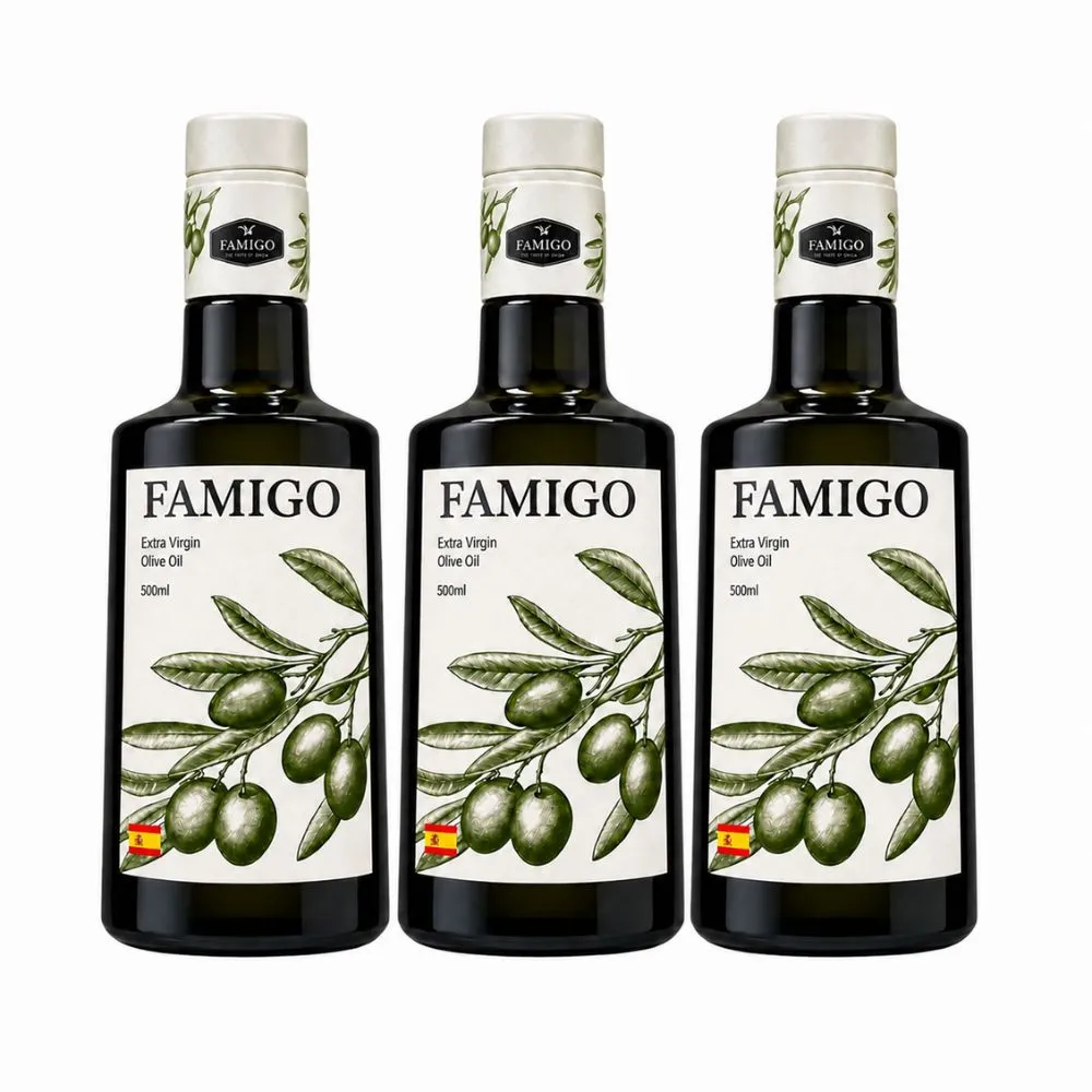 【FAMIGO】法米戈 西班牙原裝 冷壓特級初榨橄欖油 500ml×3入 經典款 (可生飲/酸度小於0.22%/橄欖為Picual)